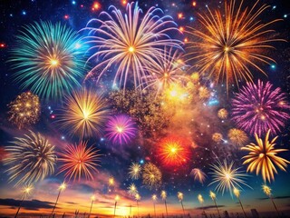Fototapeta premium Festive Fourth of July Night Sky Fireworks Background with Message Space