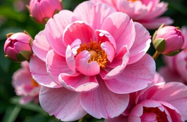 Obraz premium Peony is a lush and opulent flower with large, layered petals in vibrant hues, symbolizing prosperity, romance, and honor.