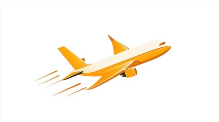 Vibrant Orange Airplane Ascending Against a Clean White Background