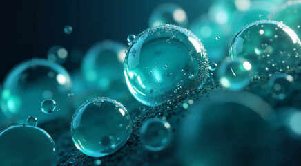 **Title:**  Aqua Spheres.  Abstract background with beautiful transparent bubbles.