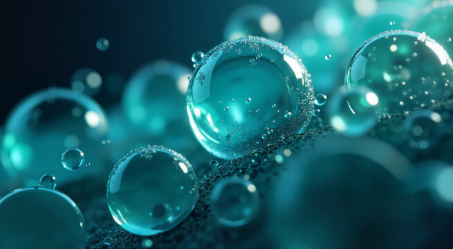 **Title:**  Aqua Spheres.  Abstract background with beautiful transparent bubbles. - Powered by Adobe