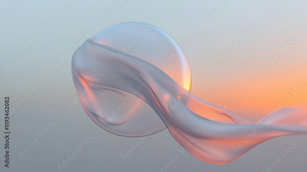 Poster a long, curvy line of white with a small, round object in the middle