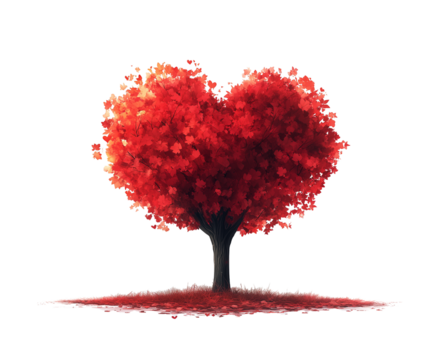 A tree of hearts, a tree for Valentine's day, The tree of love isolated on transparent background