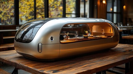 Futuristic Restaurant Serving Unit:  Sleek, Modern Design for Automated Dining Experience