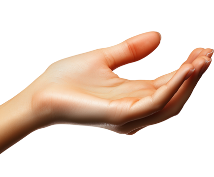 the hand depicts holding an object isolated on a transparent background