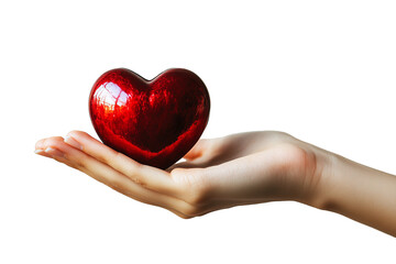 The hand holds the heart isolated on transparent background