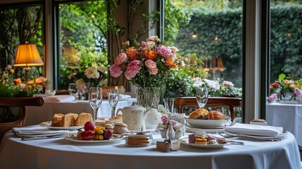 A cozy Mothers Day brunch with a special menu, flowers, and personalized gifts