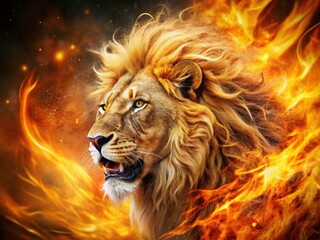 Fototapeta premium Fiery Lion King Double Exposure - Majestic Wildlife Fantasy Art