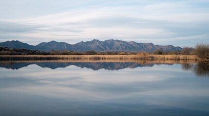 Fototapeta premium Mountain Reflection In Calm Desert Lake