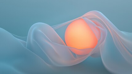 A white and blue background with a glowing orange ball in the center