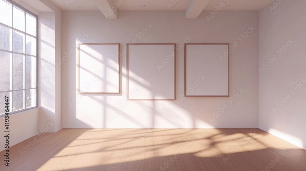 Poster a room with three empty frames on the wall