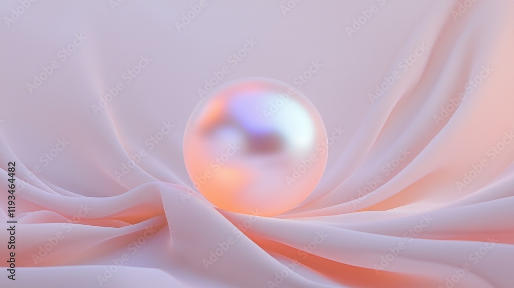 Poster a small, shiny, round object is resting on a pink fabric