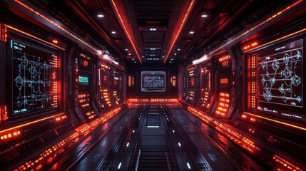 A high-tech laboratory setting focusing on drug formulation in biochemistry, with detailed molecular models visible on a screen, offering ample space for text or promotional use.