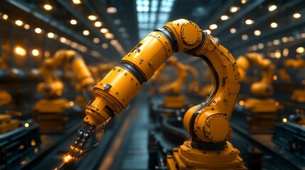 A close-up of robotic technology working to reduce carbon emissions in a factory, showcasing the automation and efficiency that technology brings to the transition to a net zero carbon future.