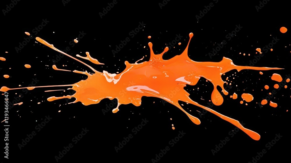 Poster a vibrant orange paint splatter on a stark black background creating an abstract design