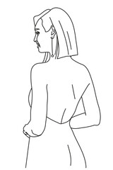 girl with bare back fashion line drawing