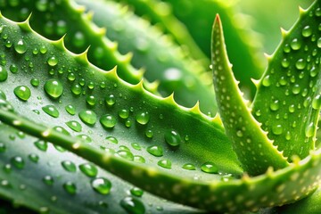 Fresh Aloe Vera Leaf Close-Up with Droplets - Organic Skincare Ingredient