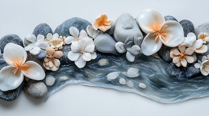 Serene Streambed With Delicate Flowers And Smooth Stones