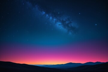 starry night sky with a pink and blue sky and a mountain range