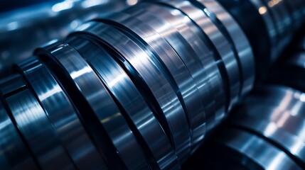 Fototapeta premium Rolled Steel Strips Shiny Metal Coils