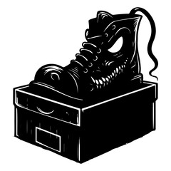 Vector silhouette Cartoon Dark black Shoe Box, isolated on wa hite background