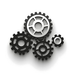 Interconnected Gears in Minimalist Black and White Design