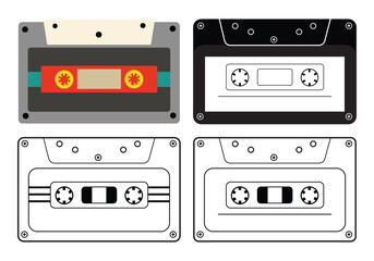 Set of plastic cassette, audio tape, retro vector illustration, Retro music cassette tape graphics, 80's, 90's Mixtape eps images vector illustrations isolated on white background
