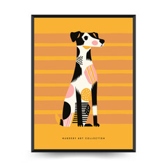 Abstract Childrens Room posters template with animals. Modern trendy Kids minimal style. Hand drawn design for wallpaper, wall decor, print, postcard, cover, template, banner.