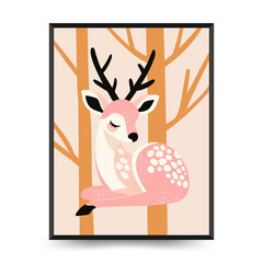 Abstract Childrens Room posters template with animals. Modern trendy Kids minimal style. Hand drawn design for wallpaper, wall decor, print, postcard, cover, template, banner.