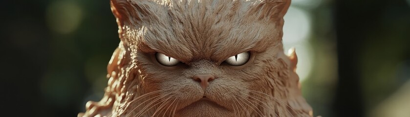 Fototapeta premium Close-Up of Intense Cat with Blurred Green Background - Ideal for Animal Portraits or Art References