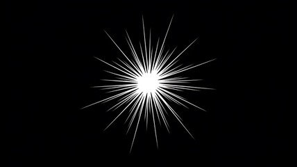 Black and White Starburst Illustration with Radiating Lines, Symmetrical Design, and Depth Effect on a Black Background