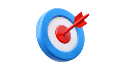 3D blue target icon, cartoon style on isolated transparent background