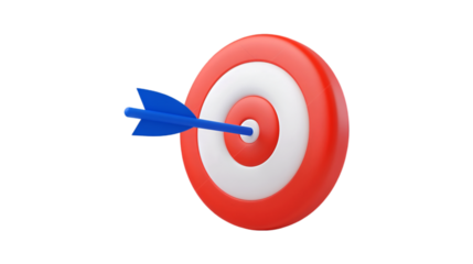 3D red target icon, cartoon style on isolated transparent background