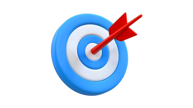 3D blue target icon, cartoon style on isolated transparent background