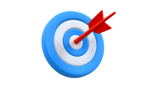 3D blue target icon, cartoon style on isolated transparent background