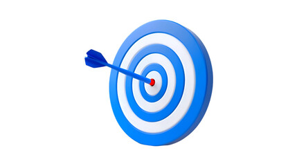 3D blue target icon, cartoon style on isolated transparent background