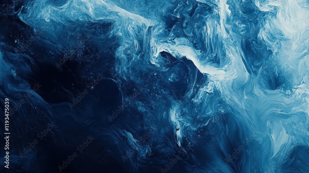 Poster abstract swirling patterns of blues and whites create a dynamic and fluid background