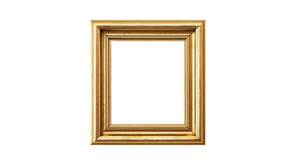 Elegant square photo frame, metallic, shiny gold on isolated transparent background