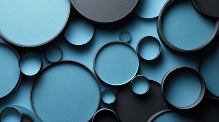 Abstract minimalist wallpaper with clean rectangles and circles on blue background. Banner template with white center text area. Ideal for modern designs.