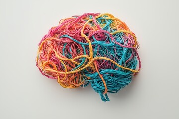 Colorful Tangled Brain Yarn Illustration Representing Mental Health Complexities