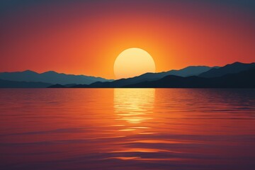 sunset over the ocean with mountains in the distance