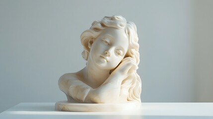 Delicate Marble Sculpture of Elegant Feminine Figure in Contemplative Pose
