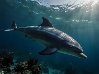 Obraz premium Picture shows a Carcharodon carcharias, also known as the reef shark.