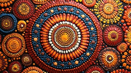 Vibrant and intricate mosaic pattern featuring concentric circles psychedelic designs and an array of bold bright and captivating colors