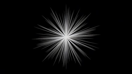 Black and White Starburst Illustration with Radiating Lines, Symmetrical Design, and Depth Effect on a Black Background