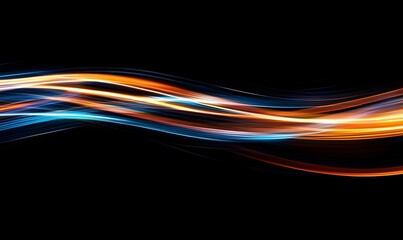 Abstract glowing blue and orange light streaks on a black background, Generative Ai