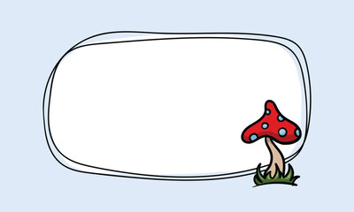 Simple vector design of postcard template with mushroom, fly agaric. Editable frame with spring design. Hand drawn background for text, photo, price tag, sticker