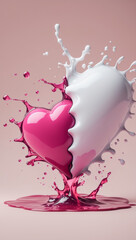 Creative heart splash of pink and white symbolizes love and harmony for Valentine's Day celebration