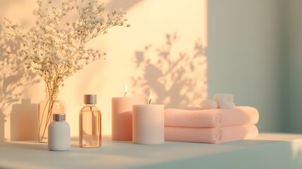 Fototapeta premium Serene Spa Inspired Bathroom Sanctuary with Natural Accents and Soothing Ambiance