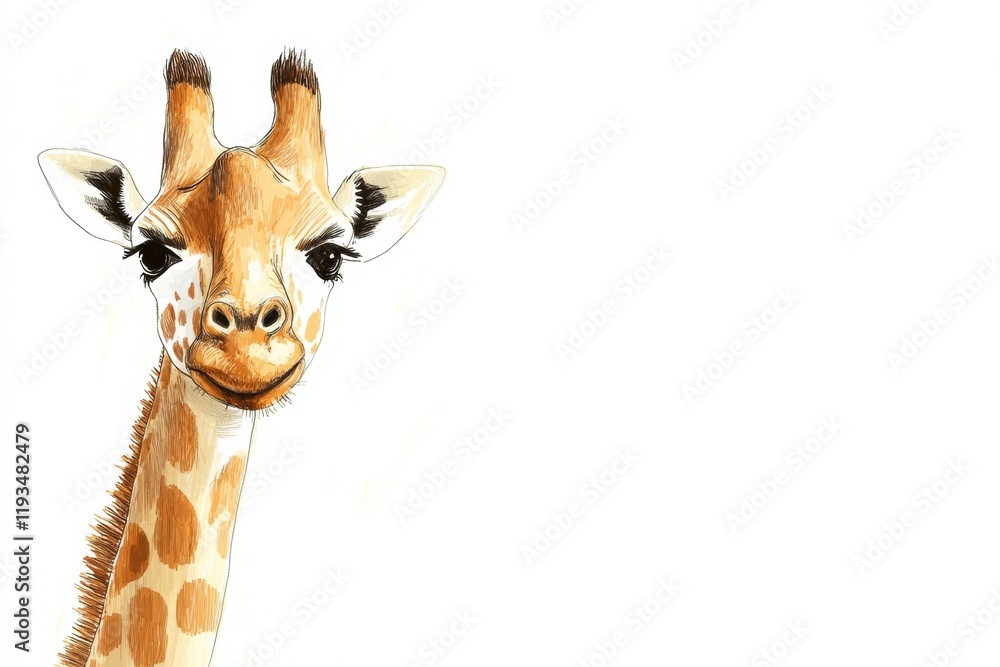 Poster colorful giraffe illustration with intricate details and expressive features captured in a playful s